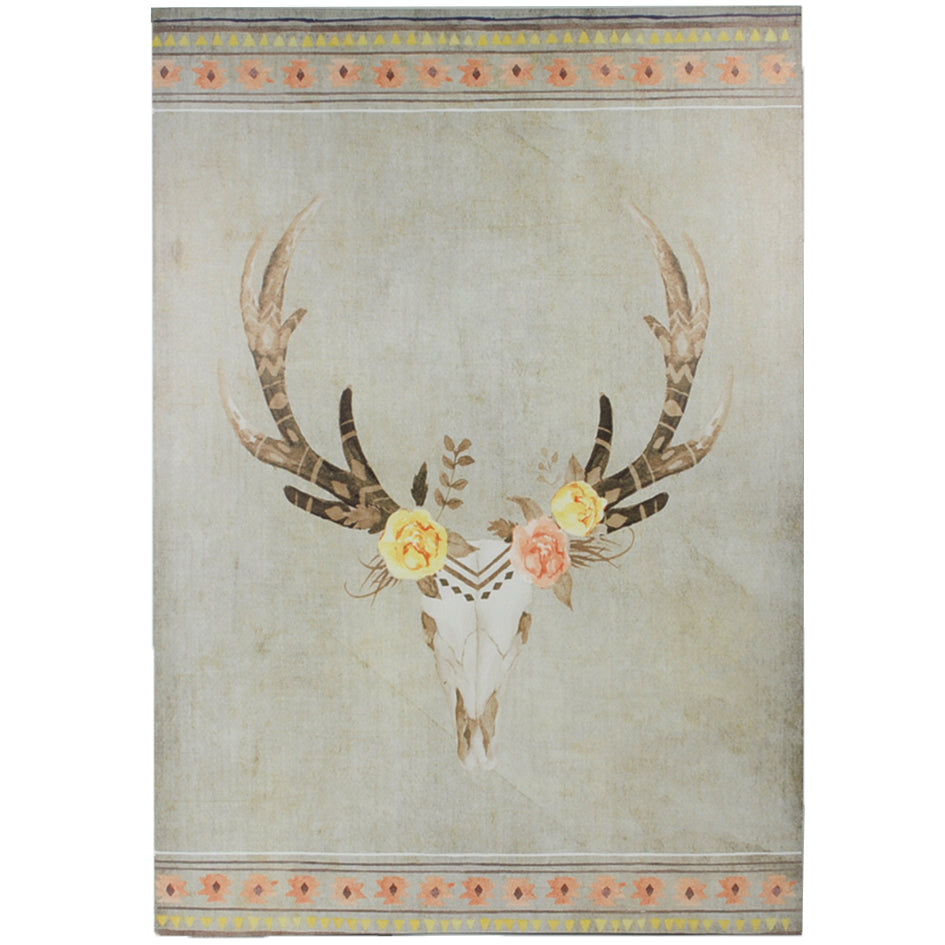 Hiend Accents Desert Skull Bohemian Canvas Wall Art Set - Vibrant Roses For A Stunning Southwestern Decor Cream Canvas And Wood Wd2410