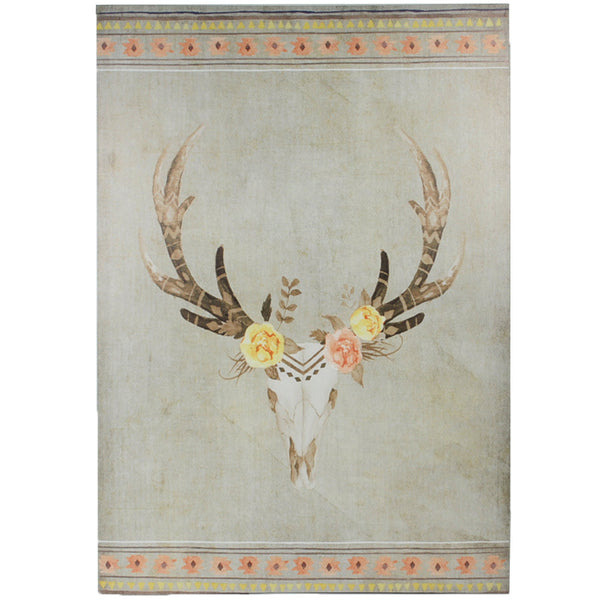 Hiend Accents Desert Skull Bohemian Canvas Wall Art Set - Vibrant Roses For A Stunning Southwestern Decor Cream Canvas And Wood Wd2410