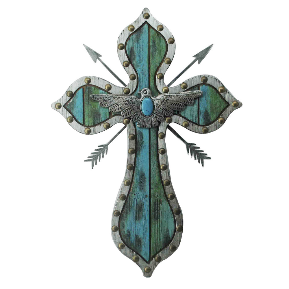 Hiend Accents Thunderbird Arrow Cross Wall Décor - Unique Southwestern Art Piece For Home Charm And Style Silver,Turquoise  Wd2703
