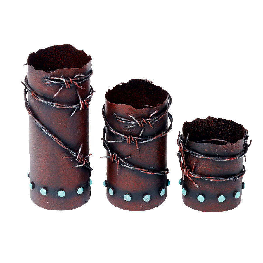 Hiend Accents Barbwire & Turquoise Candle Holder Set - Rustic Elegance For A Cozy Western Home Decor Ambiance Brown Resin Wd3001