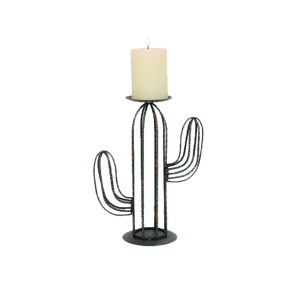 Hiend Accents Cactus Single Candle Holder - Whimsical Steel Design For Cozy Ambiance In Any Room Decor Black W,Green 100% Metal Wd3010
