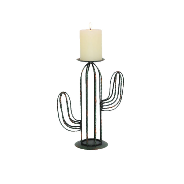 Hiend Accents Cactus Single Candle Holder - Whimsical Steel Design For Cozy Ambiance In Any Room Decor Black W,Green 100% Metal Wd3010
