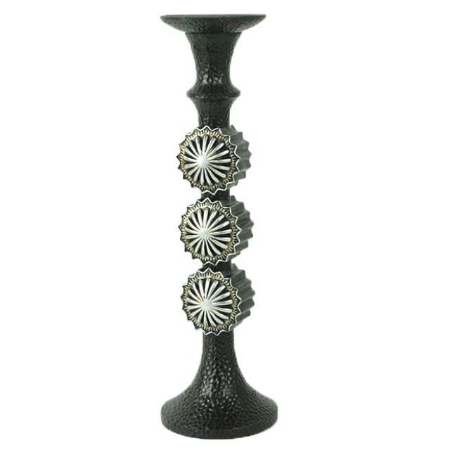 Hiend Accents Faux Metal Hammered Candle Holder With Conchos - Stylish Decor For A Warm Southwestern Atmosphere Black Resin Wd3014