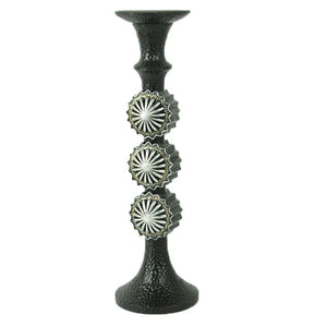 Hiend Accents Faux Metal Hammered Candle Holder With Conchos - Stylish Decor For A Warm Southwestern Atmosphere Black Resin Wd3014