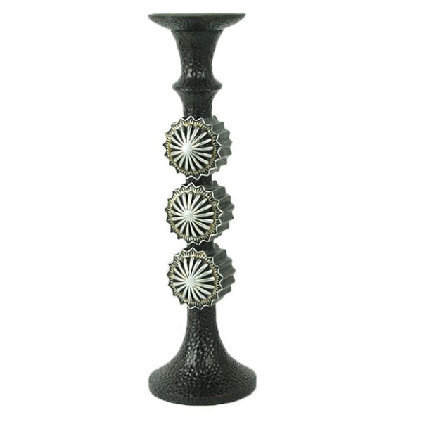 Hiend Accents Faux Metal Hammered Candle Holder With Conchos - Stylish Decor For A Warm Southwestern Atmosphere Black Resin Wd3014