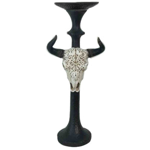 Hiend Accents Carved Skull Tapered Pillar Candle Holder Set - Gothic Elegance For Home Decor & Unique Ambiance Black Resin+Iron Wd3016