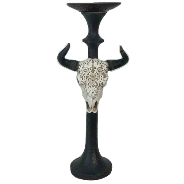 Hiend Accents Carved Skull Tapered Pillar Candle Holder Set - Gothic Elegance For Home Decor & Unique Ambiance Black Resin+Iron Wd3016