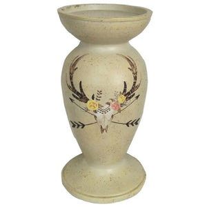 Hiend Accents Skull/Floral Pedestal Candle Holder – Stunning Resin Decor For Warm Ambiance And Unique Style Cream Resin Wd3017