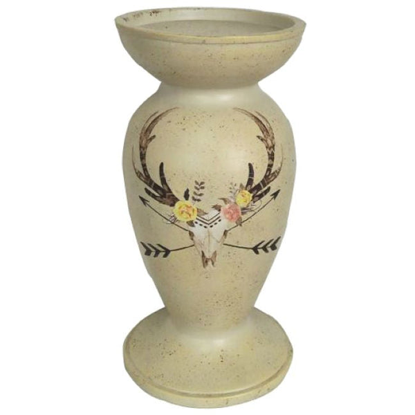 Hiend Accents Skull/Floral Pedestal Candle Holder – Stunning Resin Decor For Warm Ambiance And Unique Style Cream Resin Wd3017