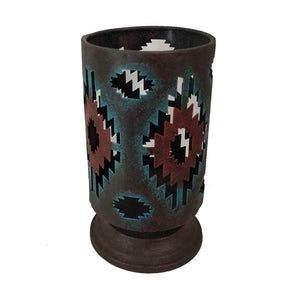 Hiend Accents Colorful Aztec Hurricane Candle Holder - Illuminate Your Space With Rustic Southwestern Charm Blue,Red Metal Wd3018