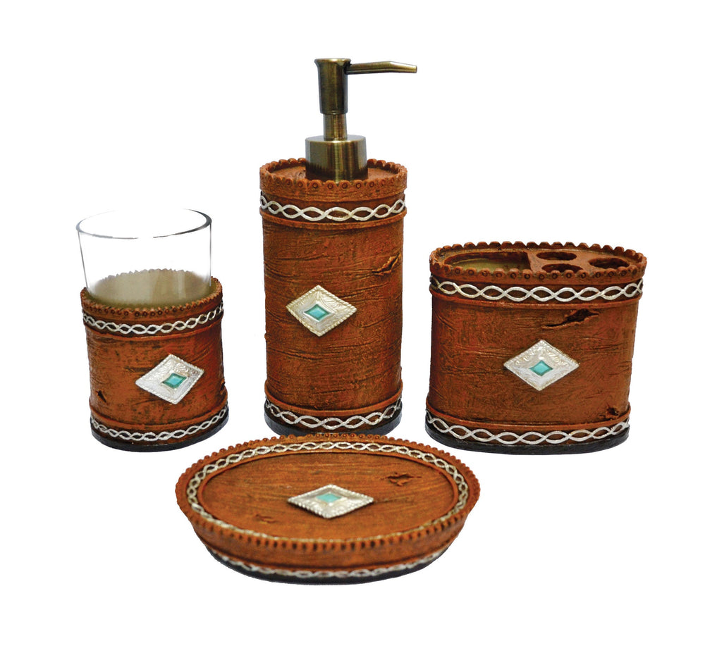 Hiend Accents Socorro Countertop Bathroom Set - Elegant 4-piece Collection With Turquoise And Silver Accents Brown,Red Resin Wd3530