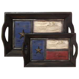 Hiend Accents Texas Flag Tray Set - Rustic Home Decor With Distressed Wood And Silver Star Design For Entertaining Multi Color Resin Wd4000