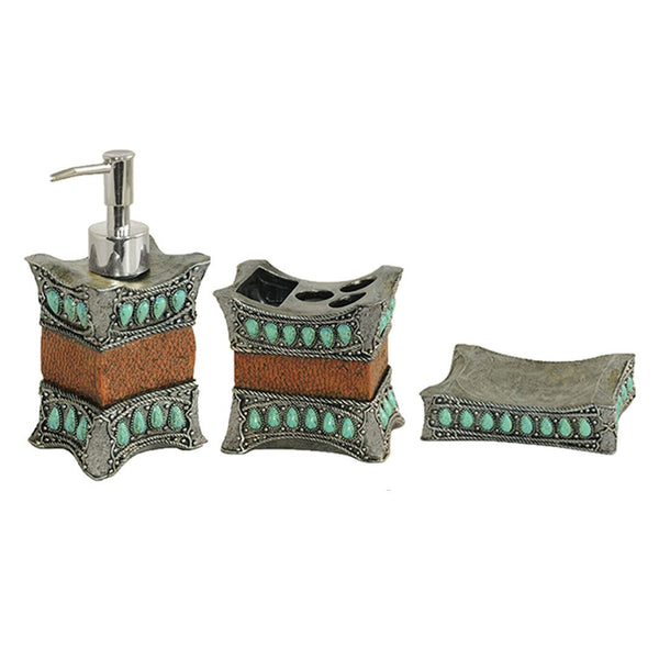 Hiend Accents Turquoise Bath Set - Elegant 3-piece Bathroom Accessories For A Rustic, Tranquil Oasis Decor Turquoise Made From Poly Resin And Steel. Wd4001
