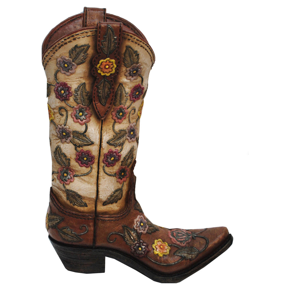 Hiend Accents Flower Cowboy Boot Vase - Rustic Charm For Floral Arrangements In Western Home Décor Accents Brown Resin Wd7001