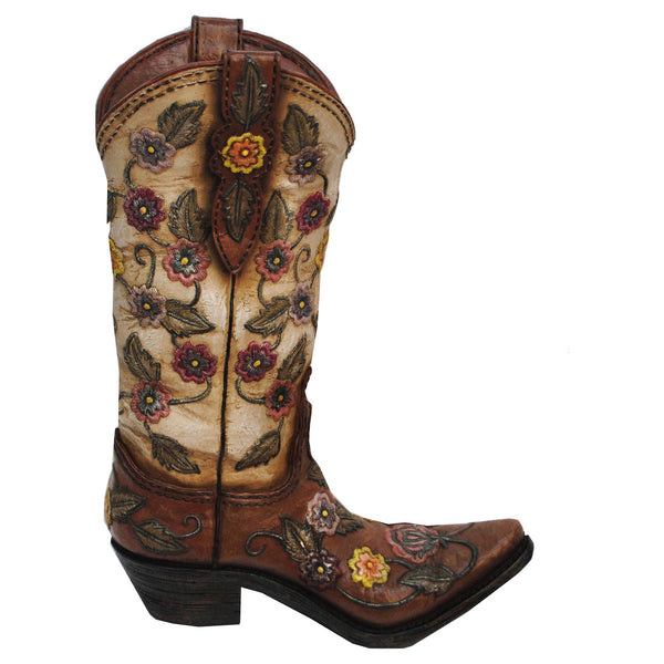 Hiend Accents Flower Cowboy Boot Vase - Rustic Charm For Floral Arrangements In Western Home Décor Accents Brown Resin Wd7001