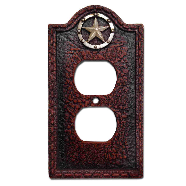 Hiend Accents Leather Grain Single Outlet Cover Wall Plate - Rustic Western Charm With Star Accent Decor Brown Resin Wd8000-so-oc