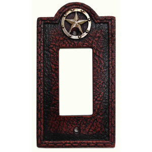 Hiend Accents Leather Grain Single Rocker Wall Switch Plate - Rustic Western Decor With Star Accent For Home Style Brown Resin Wd8000-sr-oc