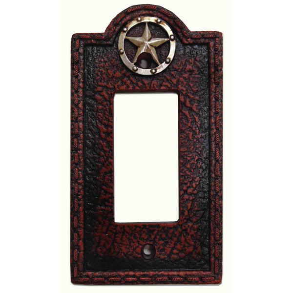 Hiend Accents Leather Grain Single Rocker Wall Switch Plate - Rustic Western Decor With Star Accent For Home Style Brown Resin Wd8000-sr-oc