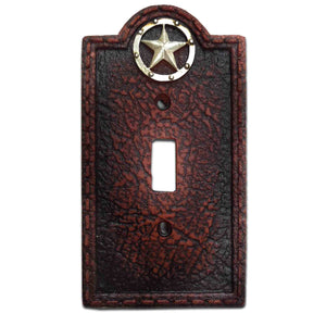 Hiend Accents Leather Grain Single Wall Switch Plate - Rustic Decor With Metal Star Accent For Western Style Homes Brown Resin Wd8000-ss-oc