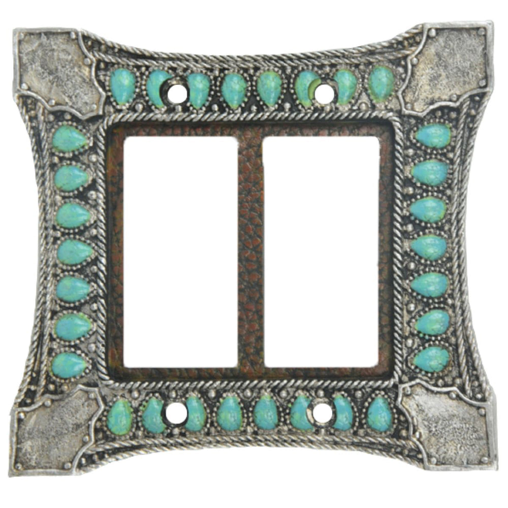 Hiend Accents Turquoise Double Rocker Wall Switch Plate - Elevate Your Decor With Stunning Western Style Design Turquoise Resin Wd8002-dr-oc