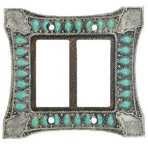 Hiend Accents Turquoise Double Rocker Wall Switch Plate - Elevate Your Decor With Stunning Western Style Design Turquoise Resin Wd8002-dr-oc