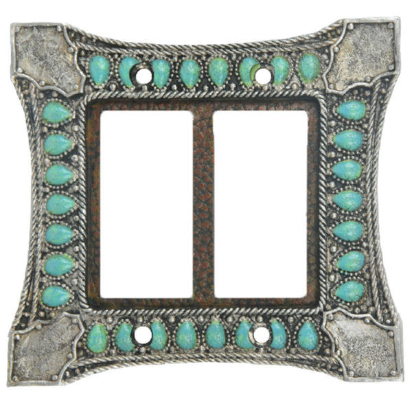 Hiend Accents Turquoise Double Rocker Wall Switch Plate - Elevate Your Decor With Stunning Western Style Design Turquoise Resin Wd8002-dr-oc