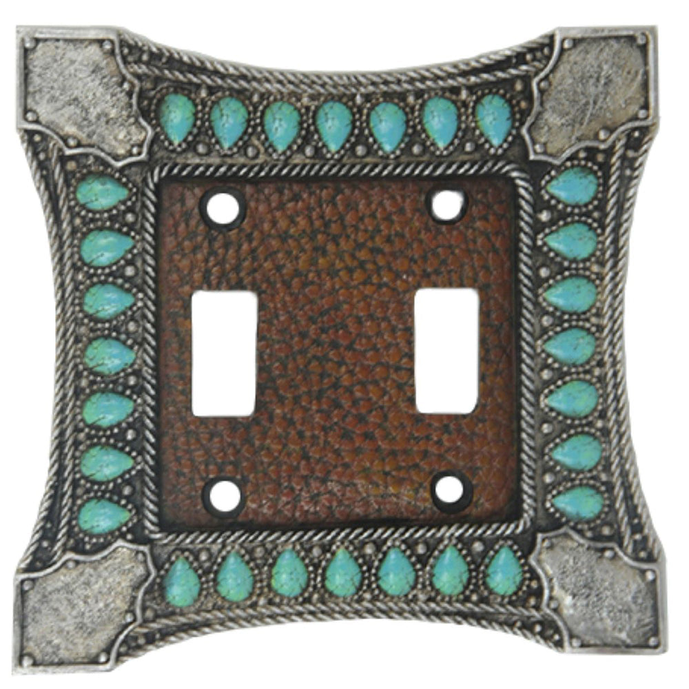 Hiend Accents Turquoise Double Wall Switch Plate - Stunning Faux Design With Western Charm For Home Décor Upgrade Turquoise Resin Wd8002-ds-oc