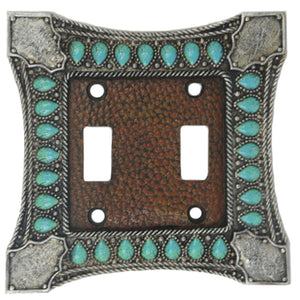 Hiend Accents Turquoise Double Wall Switch Plate - Stunning Faux Design With Western Charm For Home Décor Upgrade Turquoise Resin Wd8002-ds-oc