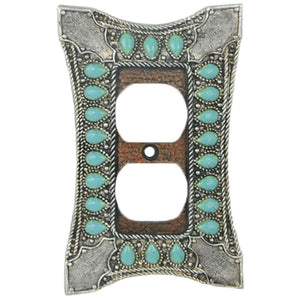 Hiend Accents Turquoise Single Outlet Cover Wall Plate – Rustic Charm With Faux Silver Accents For Home Décor Turquoise Resin Wd8002-so-oc