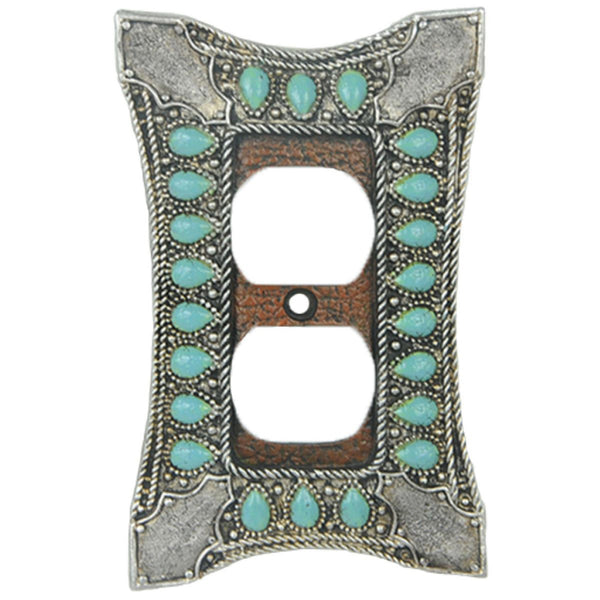 Hiend Accents Turquoise Single Outlet Cover Wall Plate – Rustic Charm With Faux Silver Accents For Home Décor Turquoise Resin Wd8002-so-oc
