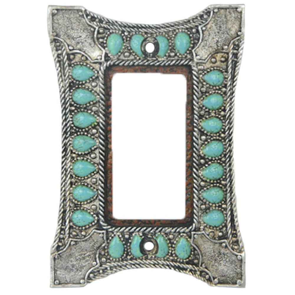 Hiend Accents Turquoise Faux Rocker Wall Switch Plate - Southwestern Charm With Elegant Silver Accents For Home Decor Turquoise Resin Wd8002-sr-oc