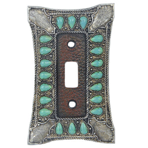 Hiend Accents Turquoise Single Wall Switch Plate Set – Elegant Faux Design With Antique Accents For Home Decor Turquoise Resin Wd8002-ss-oc