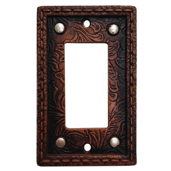 Hiend Accents Tooled Resin Studded Single Rocker Wall Switch Plate - Rustic Floral Design For Stylish Decor Brown Resin Wd8004-sr-oc