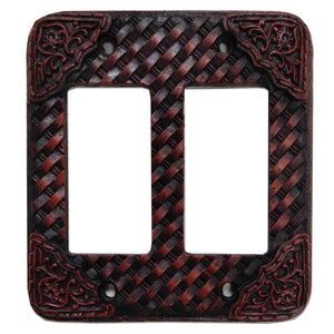 Hiend Accents Tooled Resin Weaver Double Rocker Wall Switch Plate - Elegant Western Decor For Your Home Brown Resin Wd8005-dr-oc