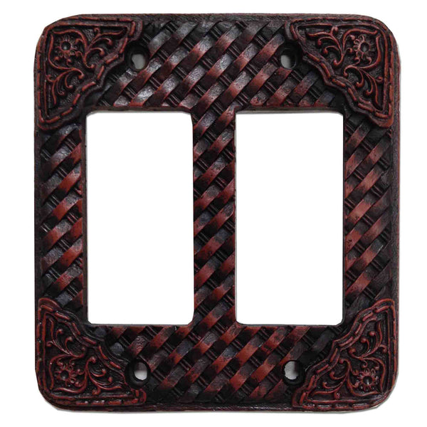 Hiend Accents Tooled Resin Weaver Double Rocker Wall Switch Plate - Elegant Western Decor For Your Home Brown Resin Wd8005-dr-oc