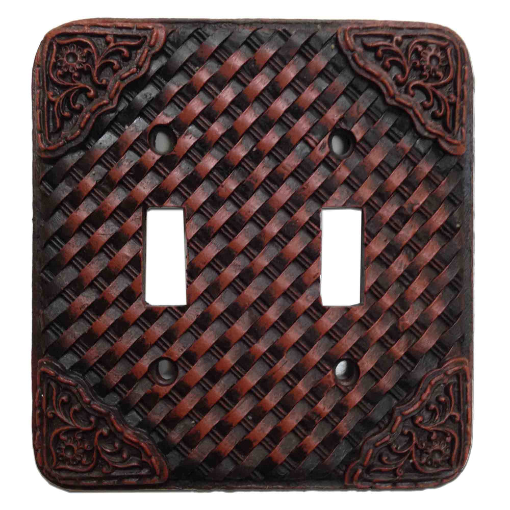 Hiend Accents Tooled Resin Weaver Double Wall Switch Plate - Rustic Charm For Your Home Decor And Style Brown Resin Wd8005-ds-oc