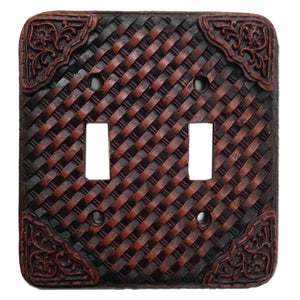 Hiend Accents Tooled Resin Weaver Double Wall Switch Plate - Rustic Charm For Your Home Decor And Style Brown Resin Wd8005-ds-oc