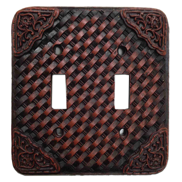 Hiend Accents Tooled Resin Weaver Double Wall Switch Plate - Rustic Charm For Your Home Decor And Style Brown Resin Wd8005-ds-oc