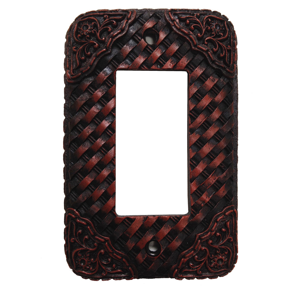 Hiend Accents Tooled Resin Weaver Single Rocker Wall Switch Plate - Elegant Rustic Decor For Western-themed Rooms Brown Resin Wd8005-sr-oc