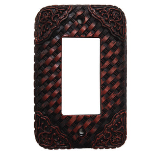 Hiend Accents Tooled Resin Weaver Single Rocker Wall Switch Plate - Elegant Rustic Decor For Western-themed Rooms Brown Resin Wd8005-sr-oc