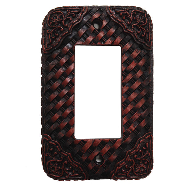 Hiend Accents Tooled Resin Weaver Single Rocker Wall Switch Plate - Elegant Rustic Decor For Western-themed Rooms Brown Resin Wd8005-sr-oc