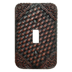 Hiend Accents Tooled Resin Weaver Single Wall Switch Plate - Elevate Your Decor With Rustic Western Elegance Brown Resin Wd8005-ss-oc
