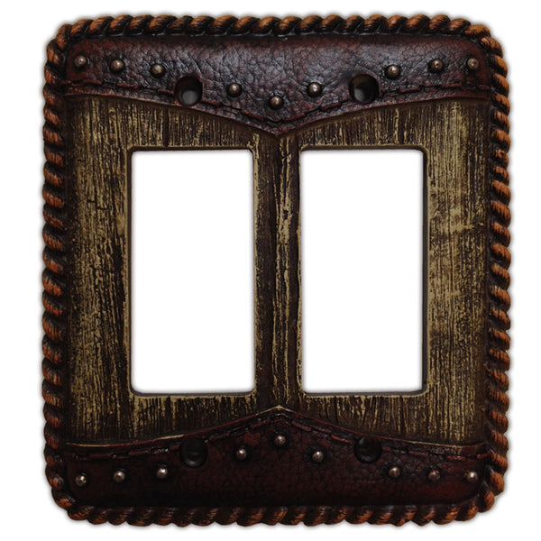 Hiend Accents Woodgrain Double Yoke Double Rocker Wall Switch Plate - Rustic Aged Barnwood Design For Your Home Decor Multi Resin Wd8006-dr-oc