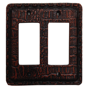 Hiend Accents Resin Gator Double Rocker Wall Switch Plate - Rustic Elegance For Western-themed Interiors Multi Resin Wd8007-dr-oc