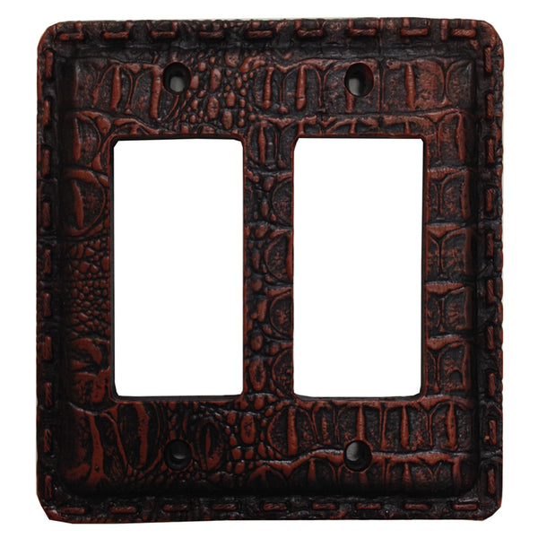 Hiend Accents Resin Gator Double Rocker Wall Switch Plate - Rustic Elegance For Western-themed Interiors Multi Resin Wd8007-dr-oc