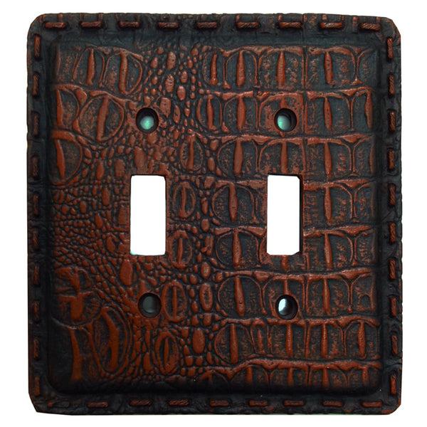 Hiend Accents Resin Gator Double Wall Switch Plate Cover - Luxurious Crocodile Texture For Rustic Home Decor Multi Resin Wd8007-ds-oc