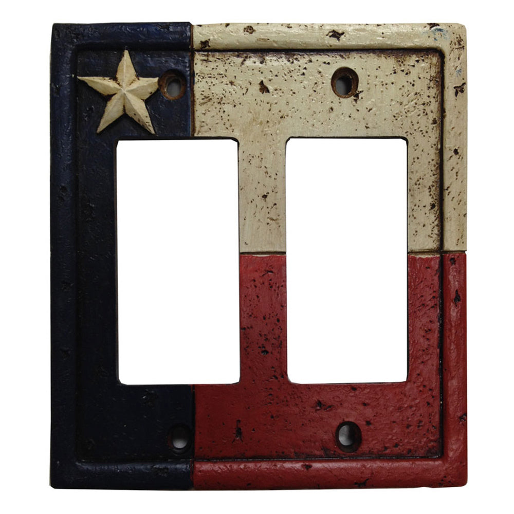 Hiend Accents Texas Double Rocker Wall Switch Plate - Rustic Decor With Texas Flag & Lone Star Design For Home Multi Resin Wd8008-dr-oc