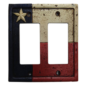 Hiend Accents Texas Double Rocker Wall Switch Plate - Rustic Decor With Texas Flag & Lone Star Design For Home Multi Resin Wd8008-dr-oc