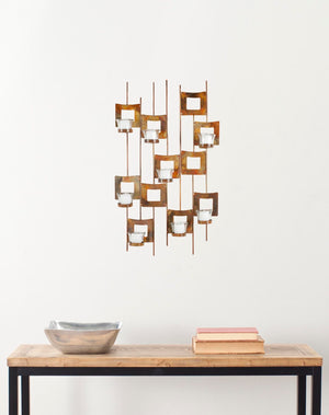Safavieh 8 Elegant Antique Brass Votive Squares Wall Decor - Stylish Iron & Glass Display for Ambient Lighting WDC1017A