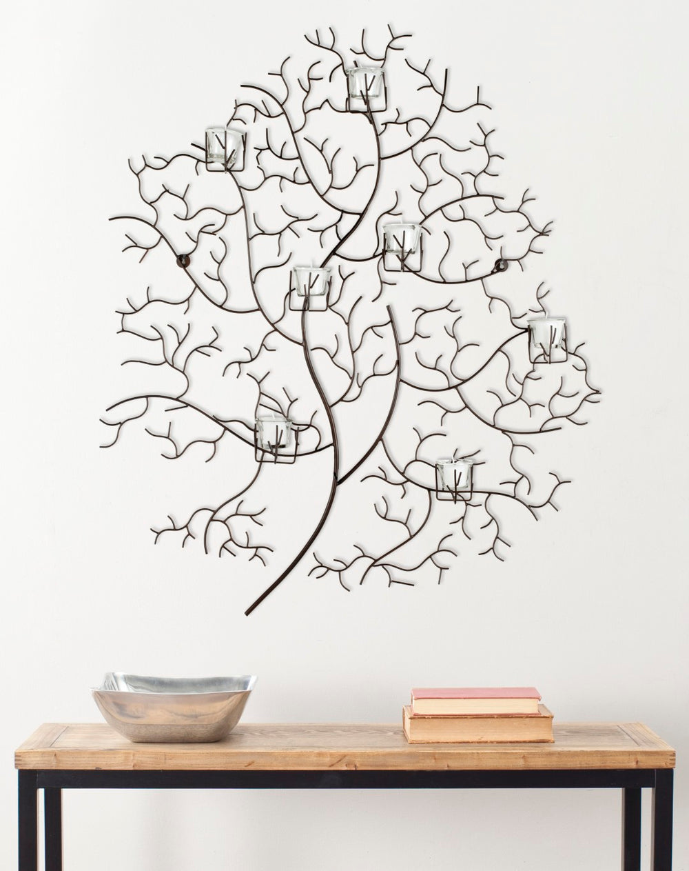 Safavieh 7 Votive Tree Wall Decor in Antique Brass - Sculptural Iron & Glass Design for Ambient Lighting WDC1018A